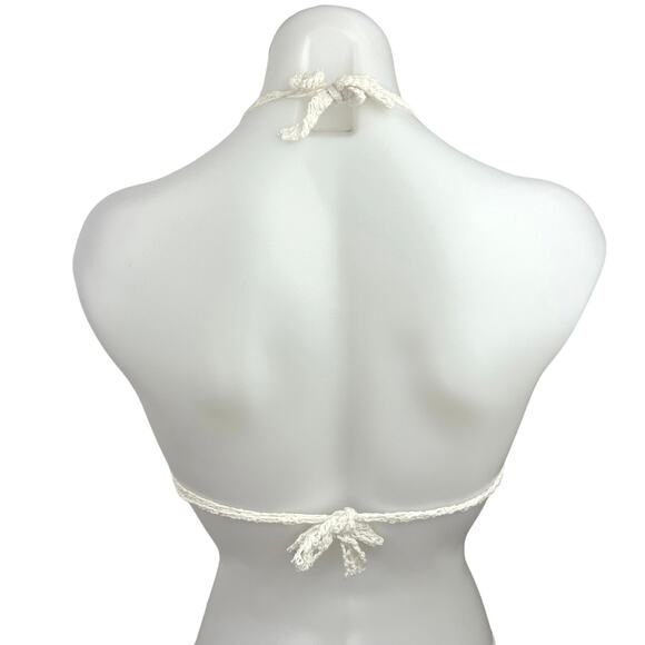 Red White Handmade Crochet Knitted Halter Tie Back Bikini Bralette Bra Top Sz S - Picture 2 of 2